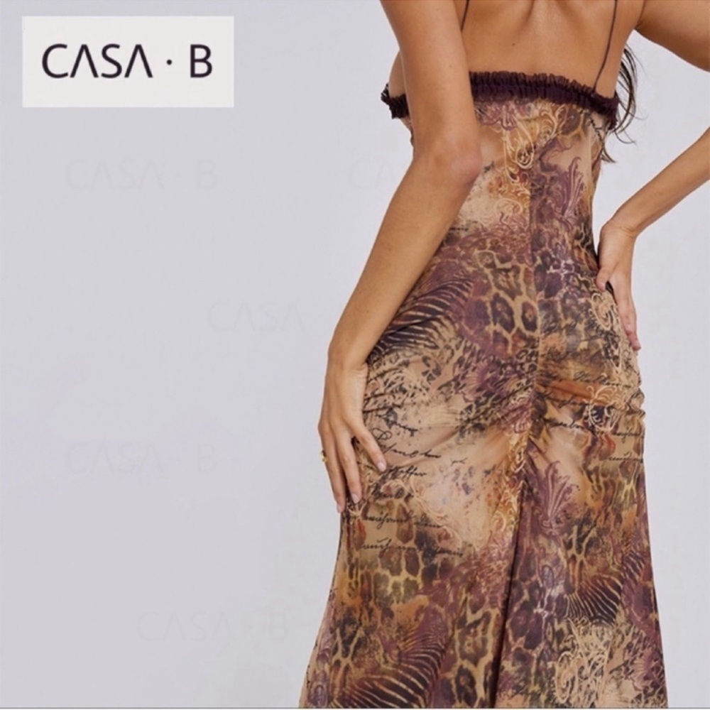 5⭐️CASA B| Seraphina Sheer Cut-Out Frill Leopard Script Print Maxi Dress - Picture 14 of 15